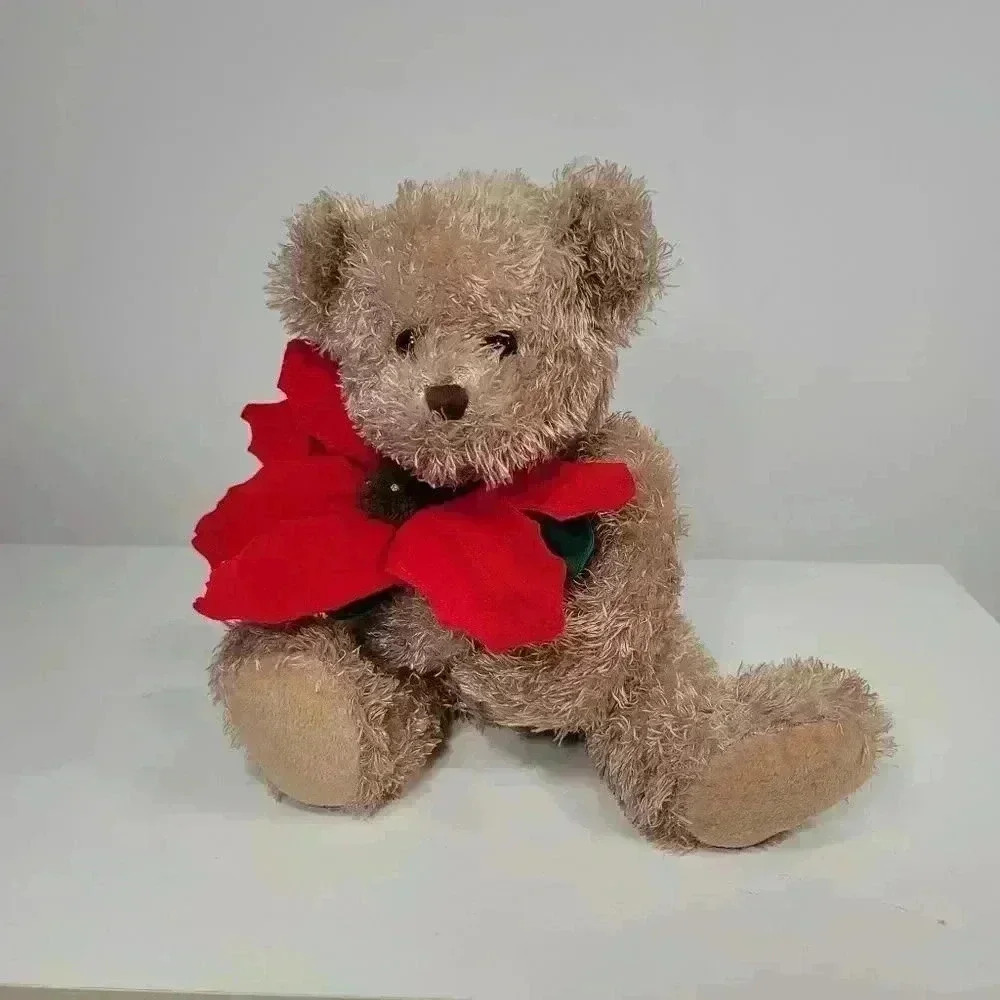 TY Beanie buddies holiday bear with poinsettia 2005 edition Christmas
